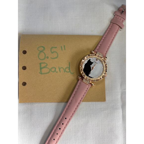 Black Cat Womens Watch Jeweled Glam Pink Band Crazy Cat Lover Lady NWT - Picture 5 of 5
